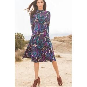Trina Turk Tia Rosita Point Bonita Paisley Mock Neck Long Sleeve Dress Size 2